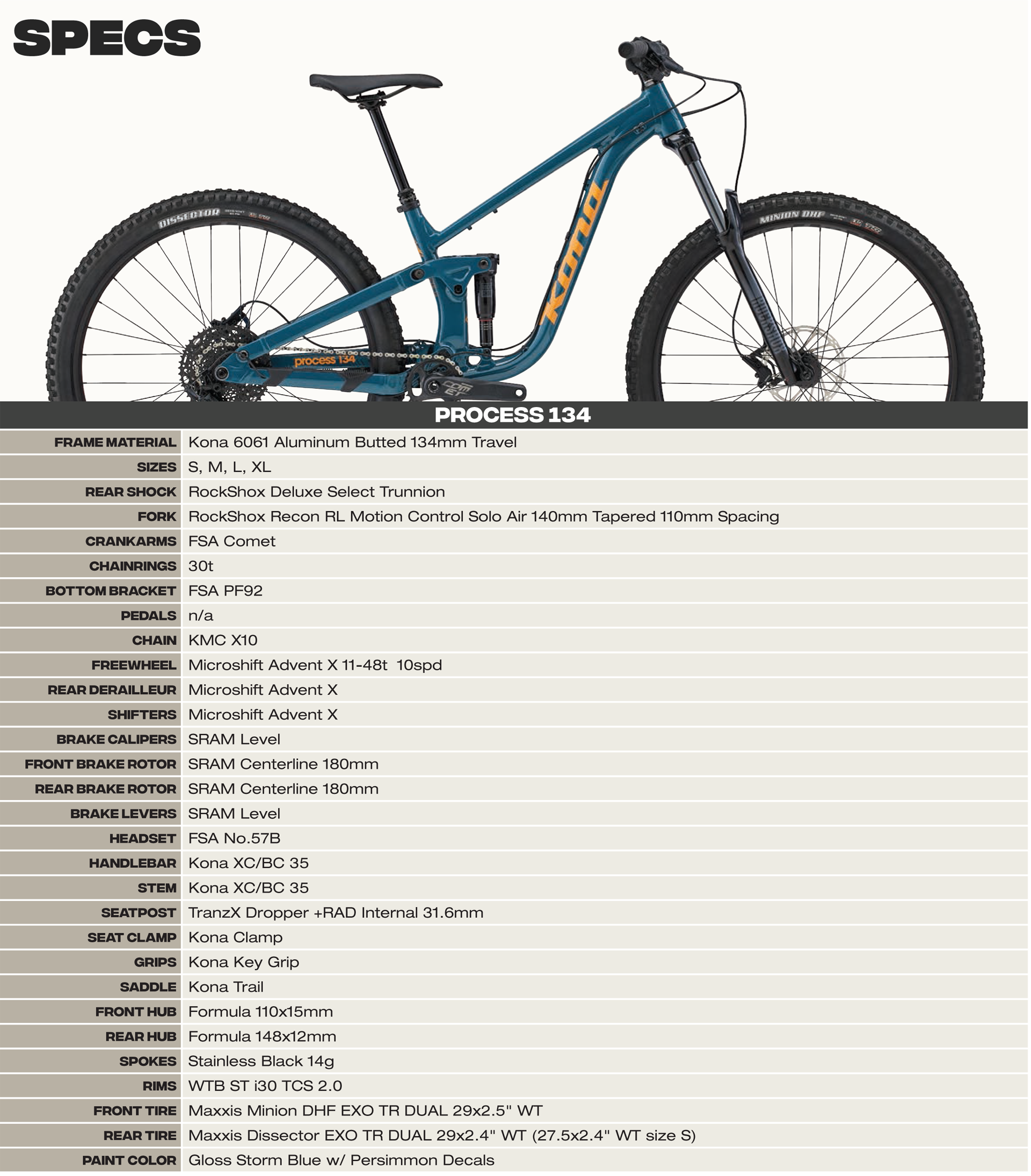 Enduro Kona Process 153 Rear Shock Size Kona Process 153 G3 2025
