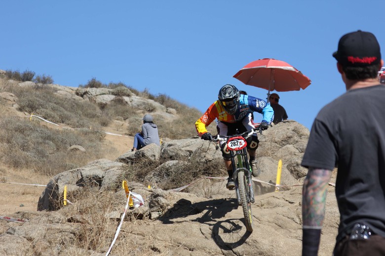 Stan Guerrero charging through Fontana's rocky terrain. - Photo by Meg Benitez Stan Guerrero charging through Fontana's rocky terrain. - Photo by Meg Benitez