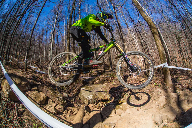 Greg Williamson was looking super quick and planted today, staying fast and low everywhere. He had a bunch of Tic-Tacs zip-tied to his frame with some shoelaces running the length of his bike for some reason.