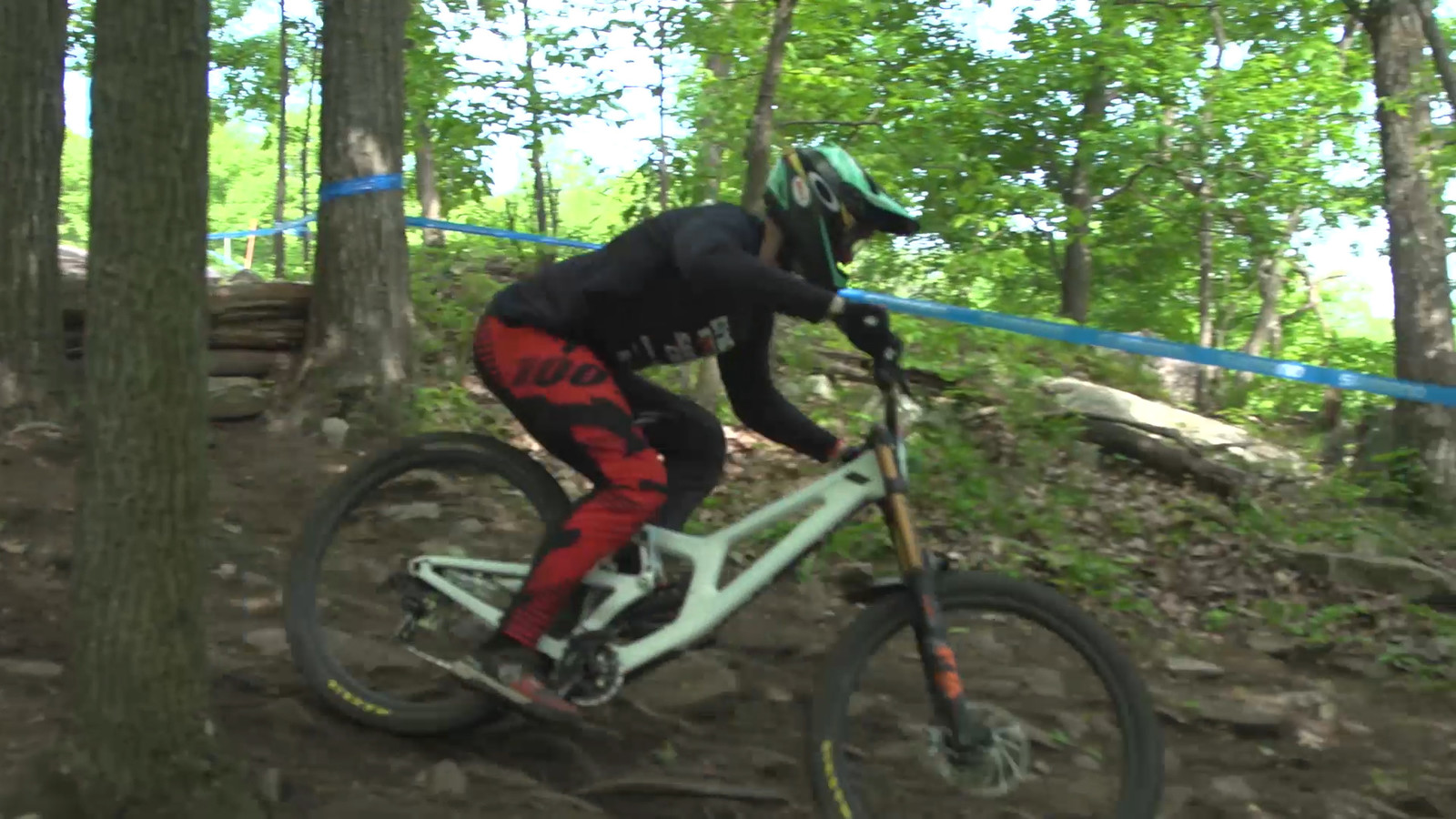 Kiran MacKinnon, 2nd place, on what is believed to be a new version of the Santa Cruz V10 29er.