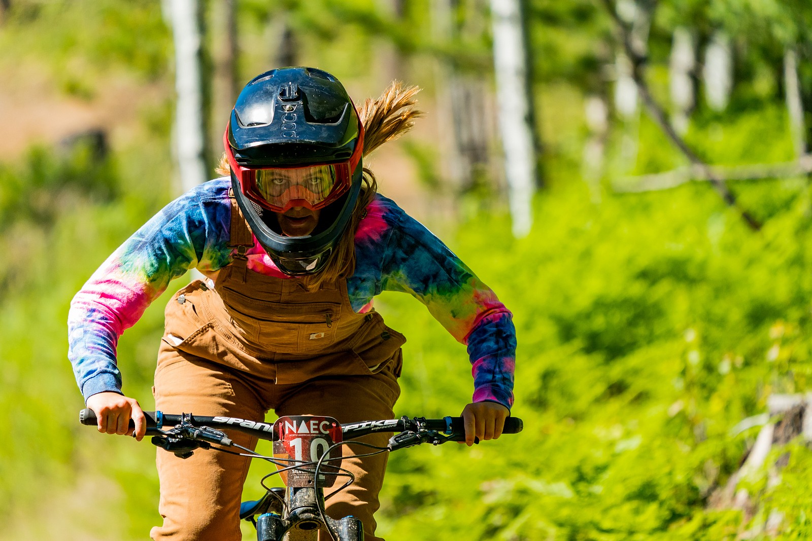 Kaia Jenson rocking the overalls on Sunday Zuestman Mountain Biking
