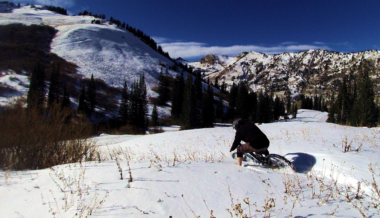 mountain biking on snow