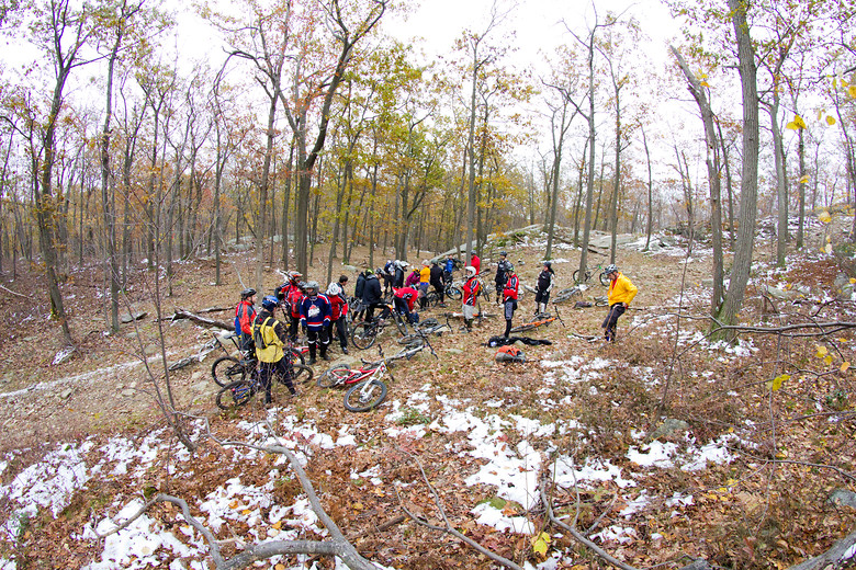 Riders gathered before making their way up to the fire tower. Riders gathered before making their way up to the fire tower.