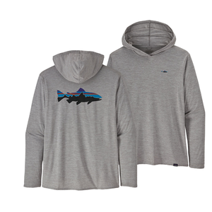 Patagonia Capilene Cool Daily Graphic Hoody - Relaxed Fit Jersey - Fitz Roy Trout w/Trout: Salt Grey X-Dye
