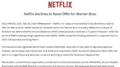 Netflix Declines to Increase Its Offer for WBD, Paramount Emerges as Likely Buyer