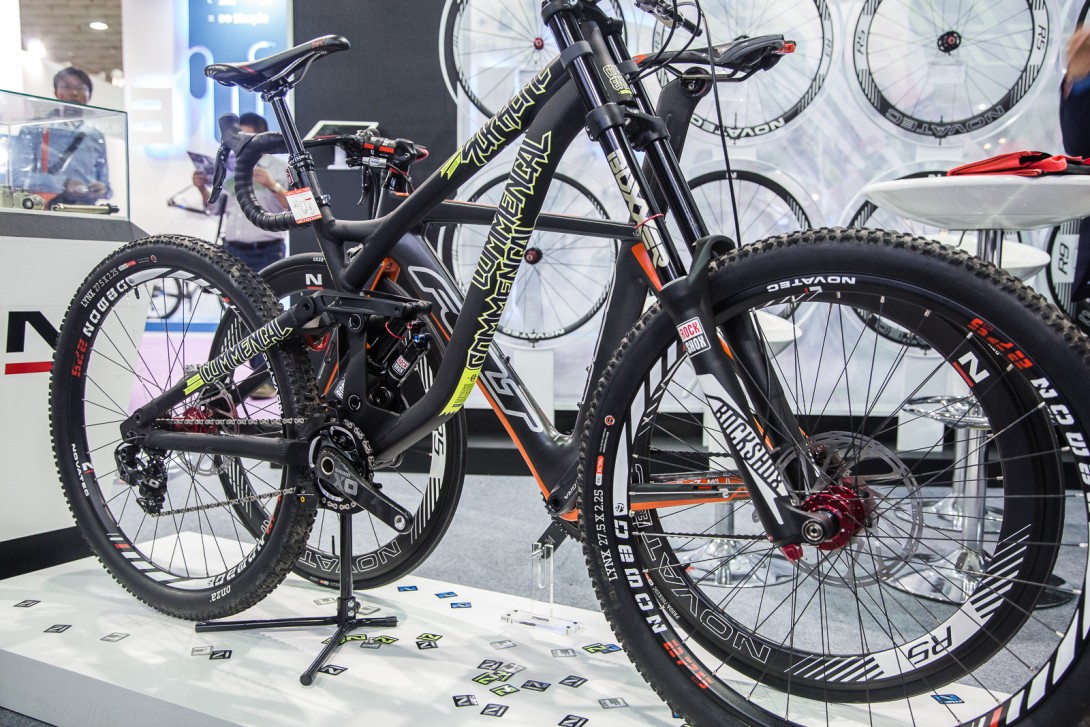 Commencal DH bike at the Novatec Wheel booth.